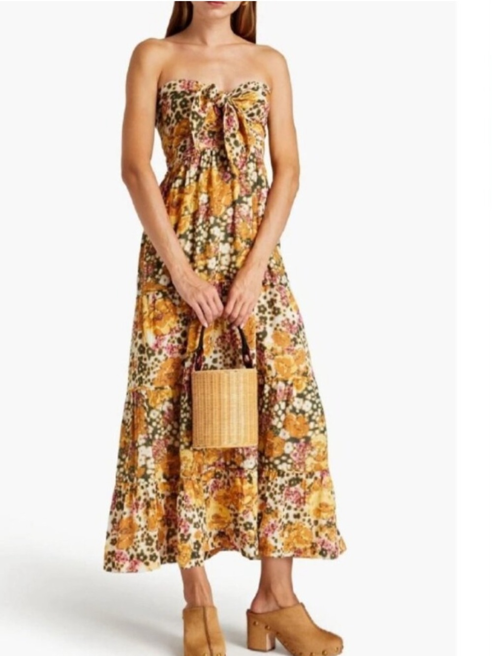 ba&sh Dalid Printed Tiered Strapless Cotton Dress Size 1/ US Small